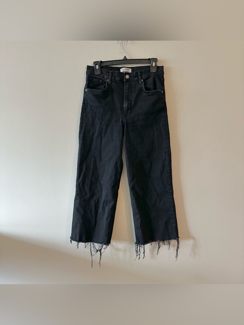 Reformation Emma High Rise Wide Leg Crop Black Jeans 29 Stretch
